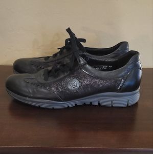 ~COMFY~ MEPHISTO Black Leather Sneakers Tennis Shoes - EUR 6.5 - US 9
